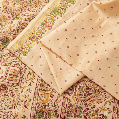 Sanskriti Vintage Saree Peach Soft 100%Pure Silk Paisley Print Sari 5.5+Yd Craft