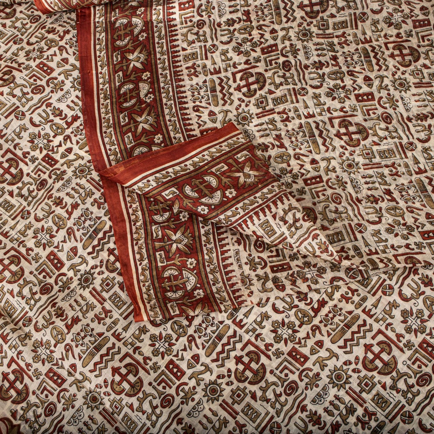 Sanskriti Vintage Saree Cream 100% Pure Silk Abstract Printed Sari 5.5+Yd Fabric