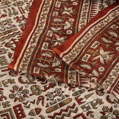 Sanskriti Vintage Saree Cream 100% Pure Silk Abstract Printed Sari 5.5+Yd Fabric