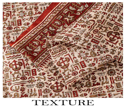Sanskriti Vintage Saree Cream 100% Pure Silk Abstract Printed Sari 5.5+Yd Fabric