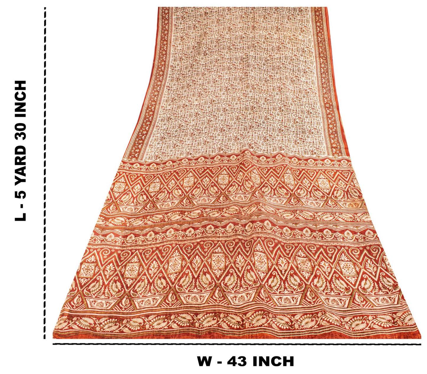 Sanskriti Vintage Saree Cream 100% Pure Silk Abstract Printed Sari 5.5+Yd Fabric