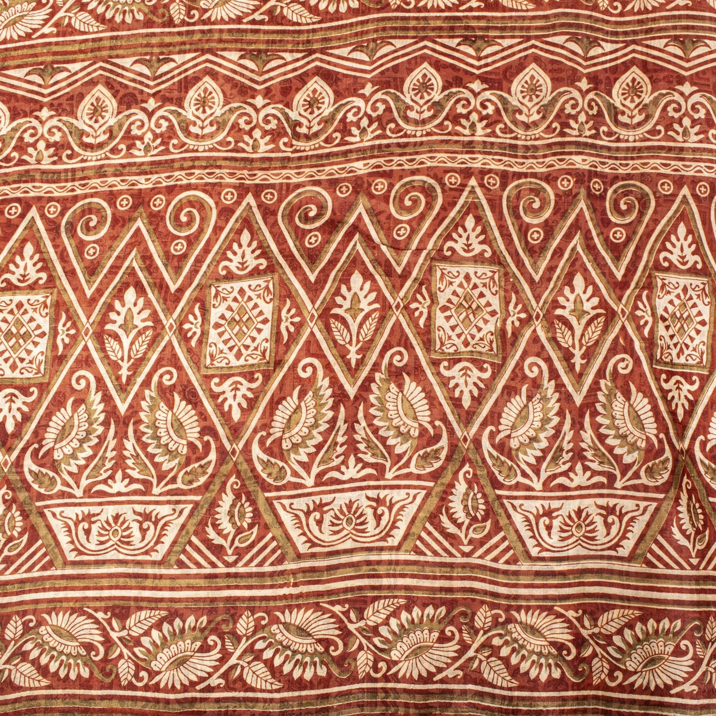 Sanskriti Vintage Saree Cream 100% Pure Silk Abstract Printed Sari 5.5+Yd Fabric