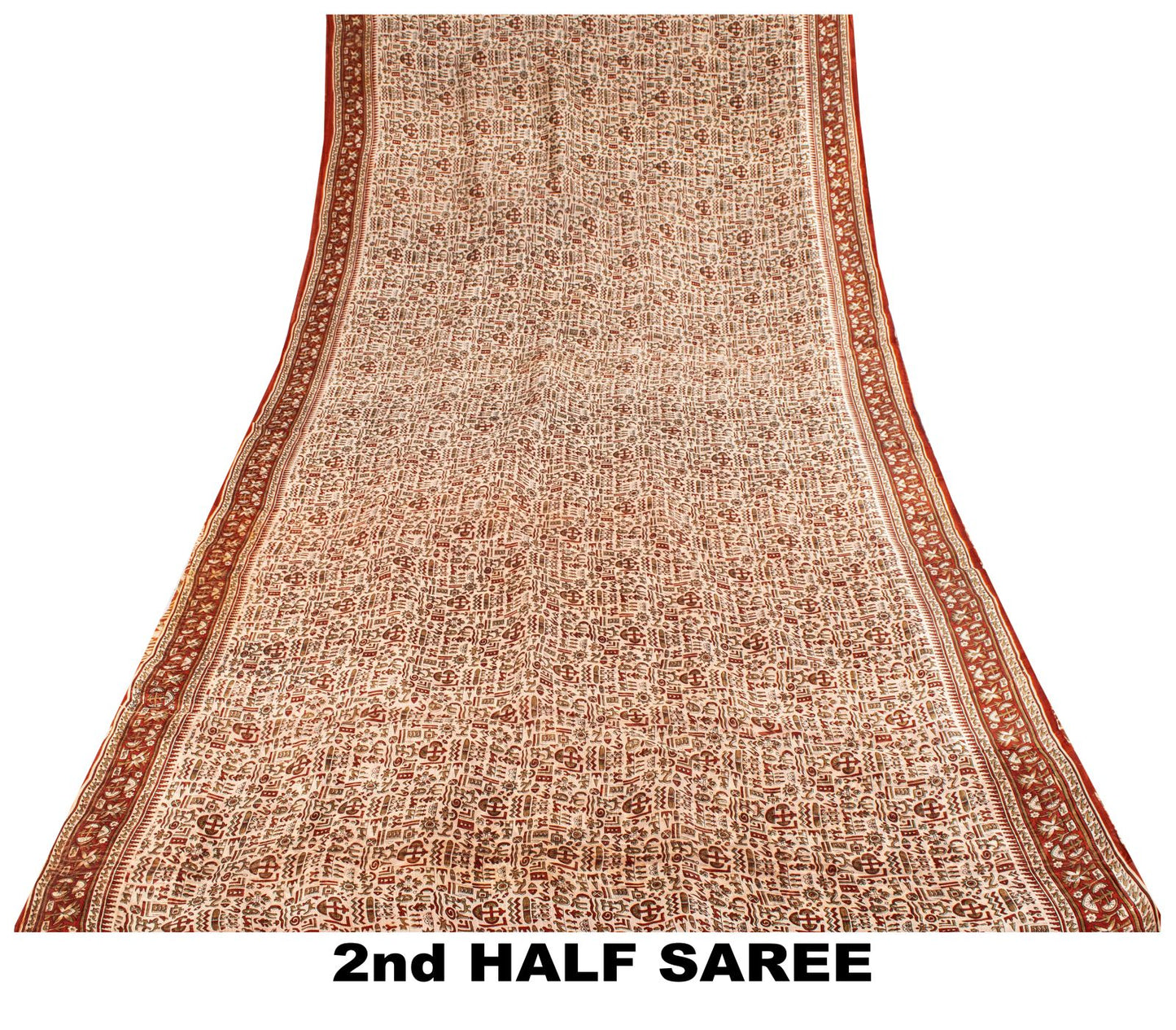 Sanskriti Vintage Saree Cream 100% Pure Silk Abstract Printed Sari 5.5+Yd Fabric