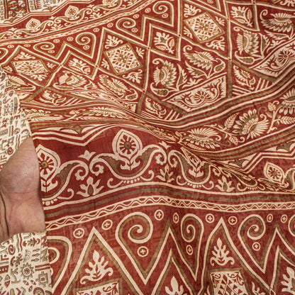 Sanskriti Vintage Saree Cream 100% Pure Silk Abstract Printed Sari 5.5+Yd Fabric