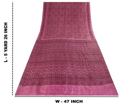 Sanskriti Vintage Saree Pink Soft 100% Pure Silk Floral Print Sari 5.5+Yd Fabric