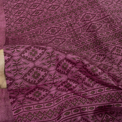 Sanskriti Vintage Saree Pink Soft 100% Pure Silk Floral Print Sari 5.5+Yd Fabric