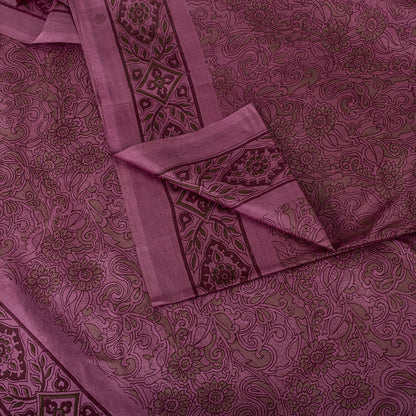 Sanskriti Vintage Saree Pink Soft 100% Pure Silk Floral Print Sari 5.5+Yd Fabric