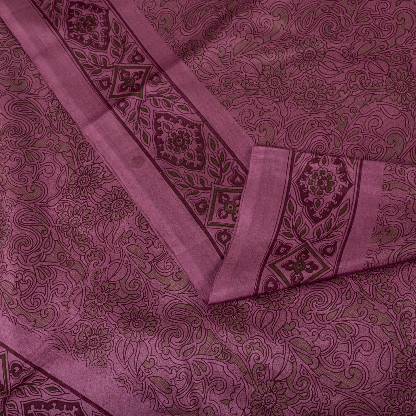 Sanskriti Vintage Saree Pink Soft 100% Pure Silk Floral Print Sari 5.5+Yd Fabric