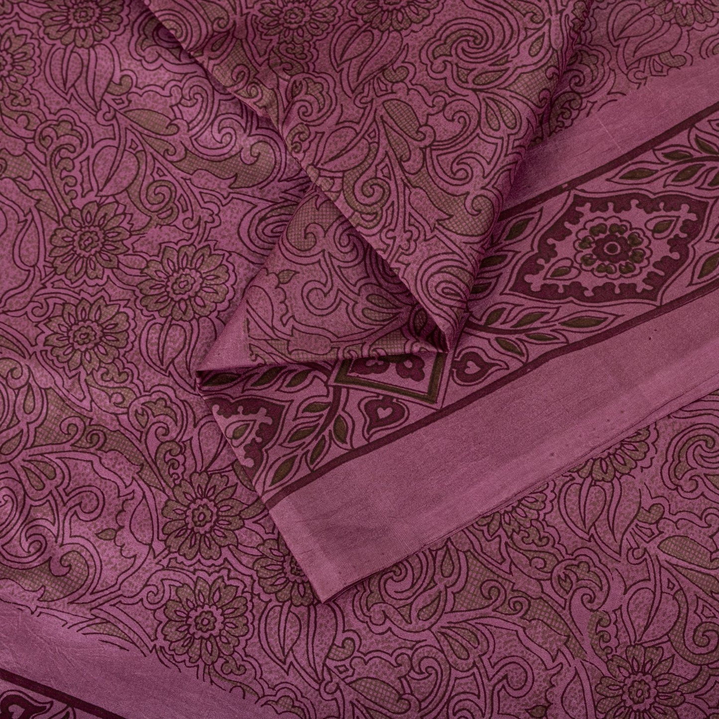Sanskriti Vintage Saree Pink Soft 100% Pure Silk Floral Print Sari 5.5+Yd Fabric