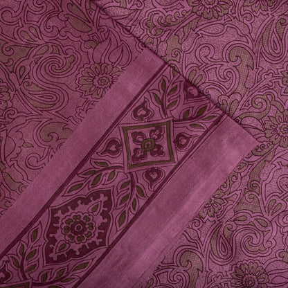 Sanskriti Vintage Saree Pink Soft 100% Pure Silk Floral Print Sari 5.5+Yd Fabric