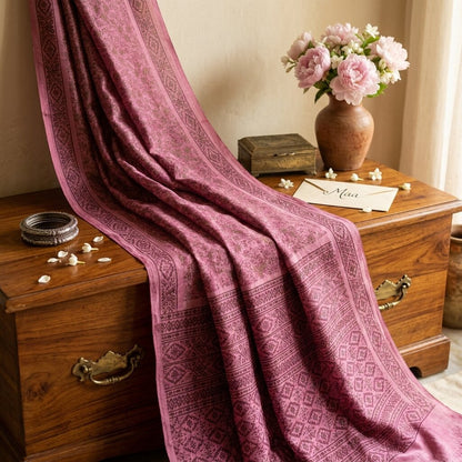 Sanskriti Vintage Saree Pink Soft 100% Pure Silk Floral Print Sari 5.5+Yd Fabric