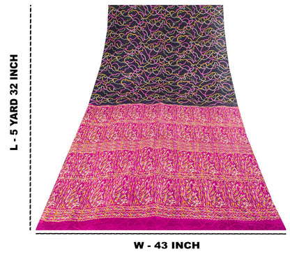 Sanskriti Vintage Blue Pure Silk Saree Abstract Geometric Printed Sari 5.5Yard