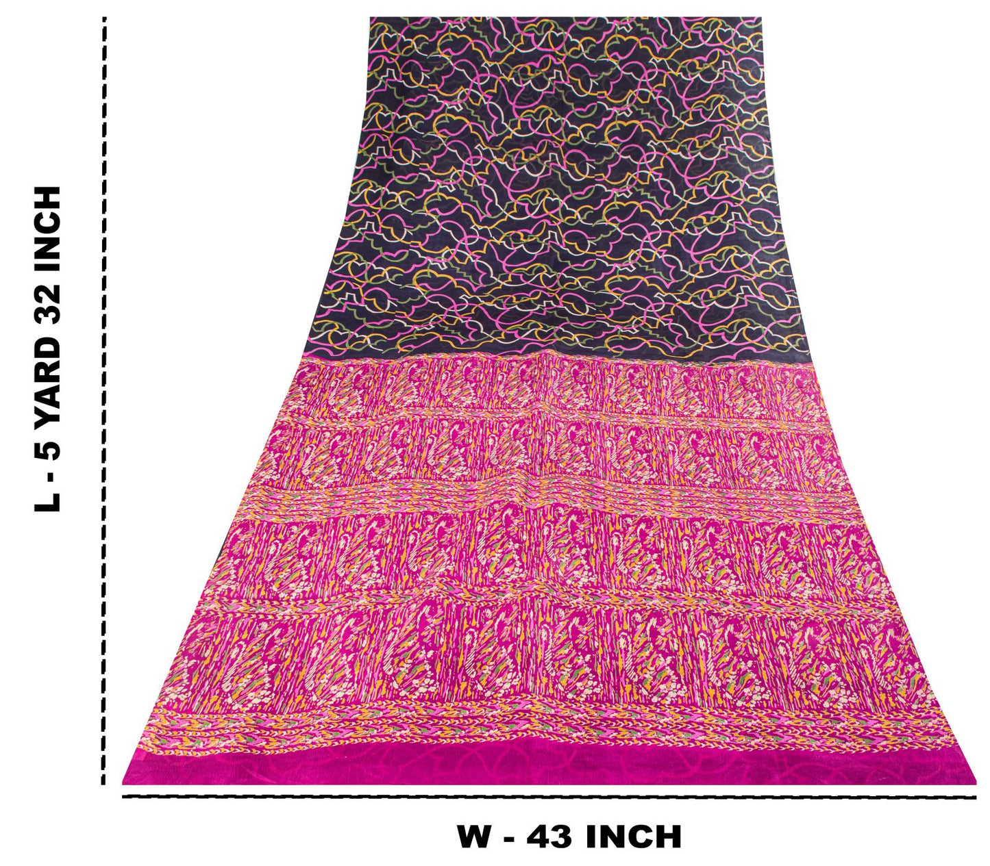 Sanskriti Vintage Blue Pure Silk Saree Abstract Geometric Printed Sari 5.5Yard