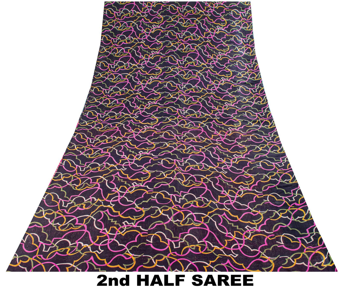Sanskriti Vintage Blue Pure Silk Saree Abstract Geometric Printed Sari 5.5Yard