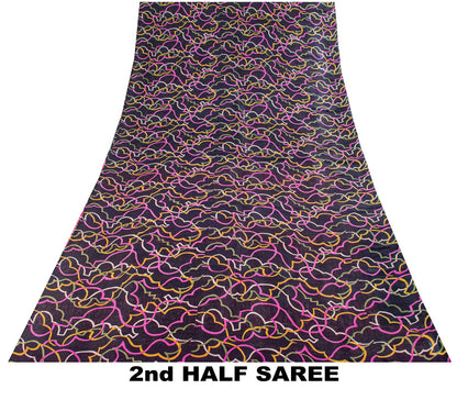 Sanskriti Vintage Blue Pure Silk Saree Abstract Geometric Printed Sari 5.5Yard