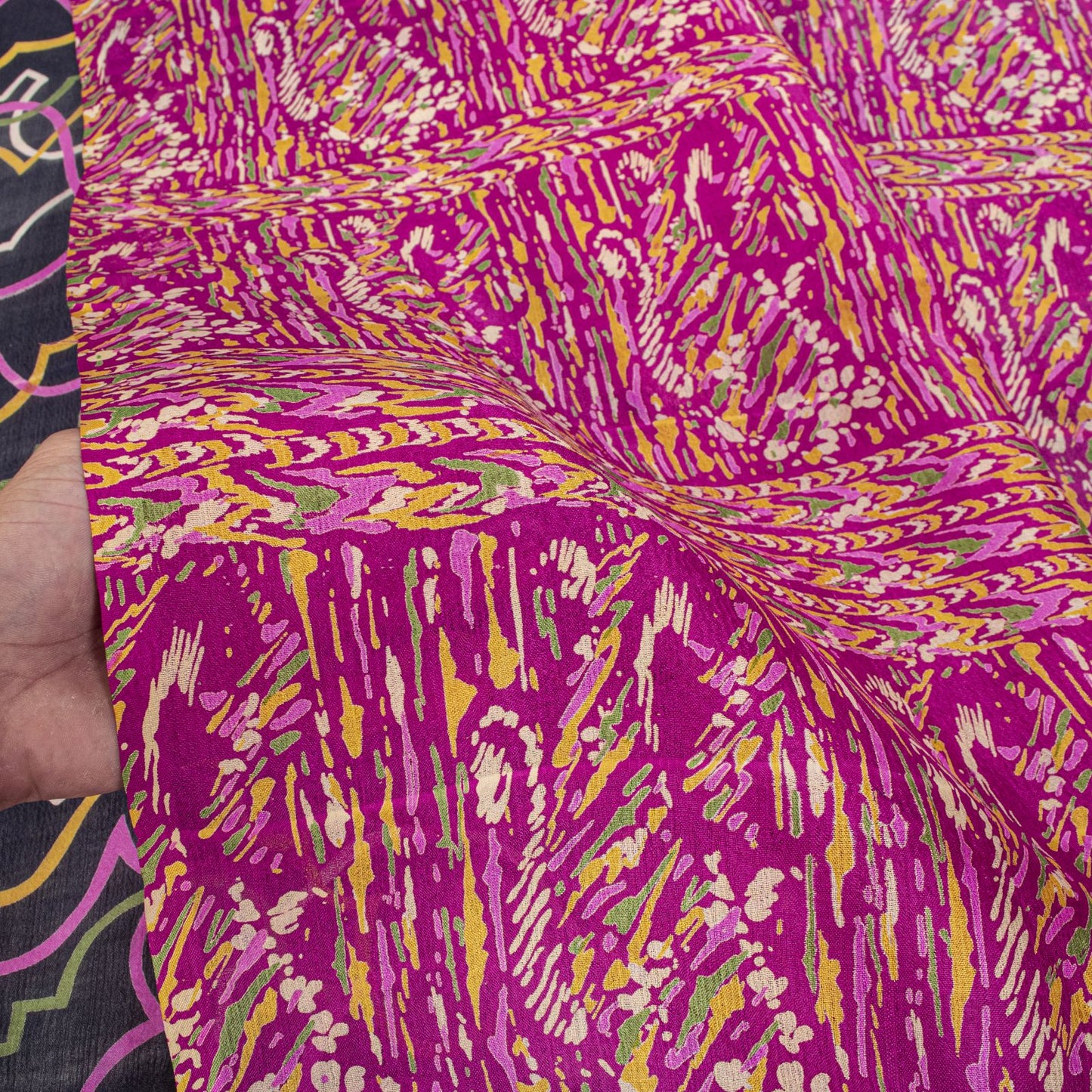 Sanskriti Vintage Blue Pure Silk Saree Abstract Geometric Printed Sari 5.5Yard