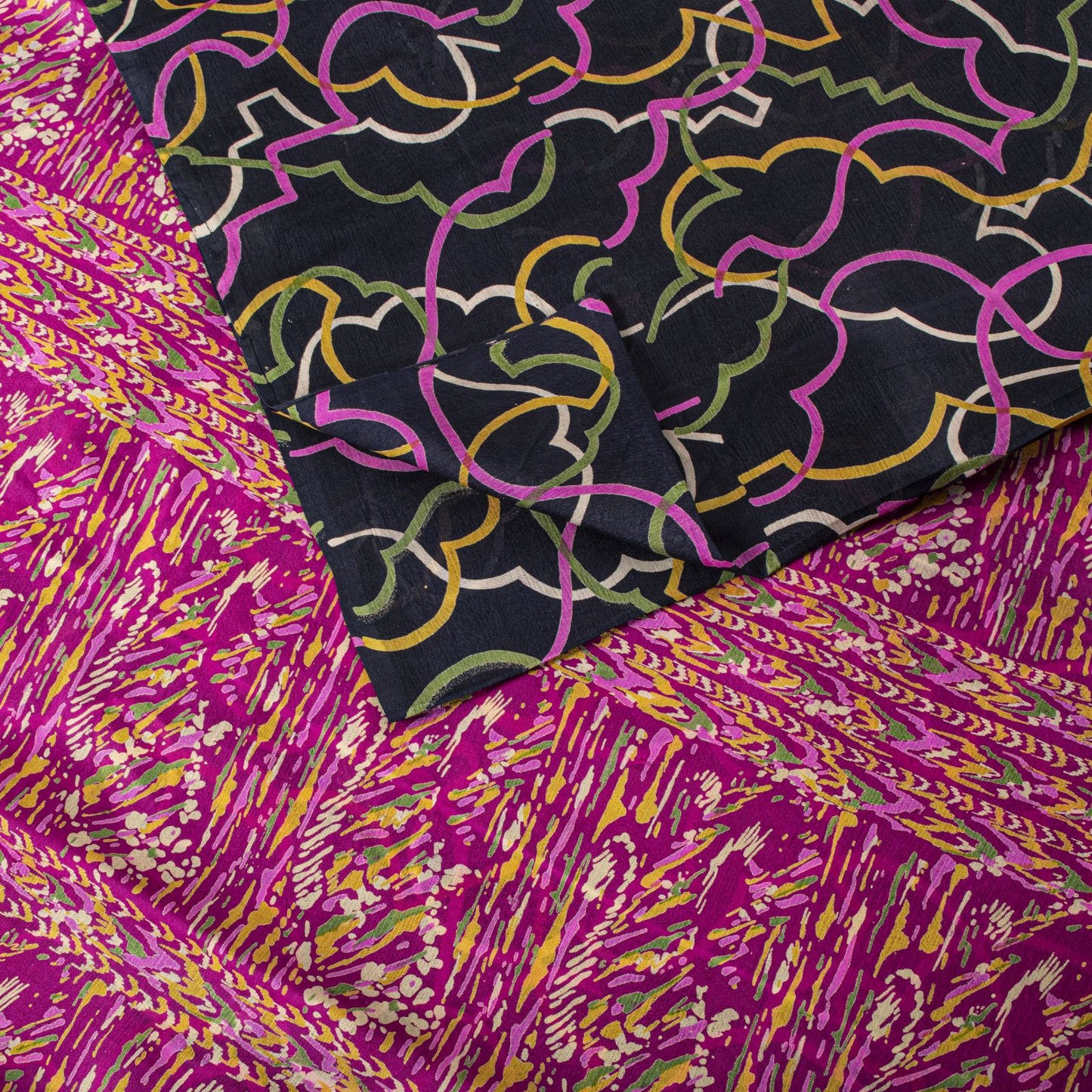 Sanskriti Vintage Blue Pure Silk Saree Abstract Geometric Printed Sari 5.5Yard