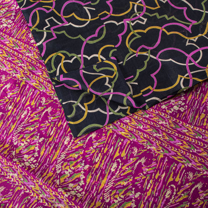 Sanskriti Vintage Blue Pure Silk Saree Abstract Geometric Printed Sari 5.5Yard