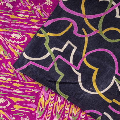 Sanskriti Vintage Blue Pure Silk Saree Abstract Geometric Printed Sari 5.5Yard