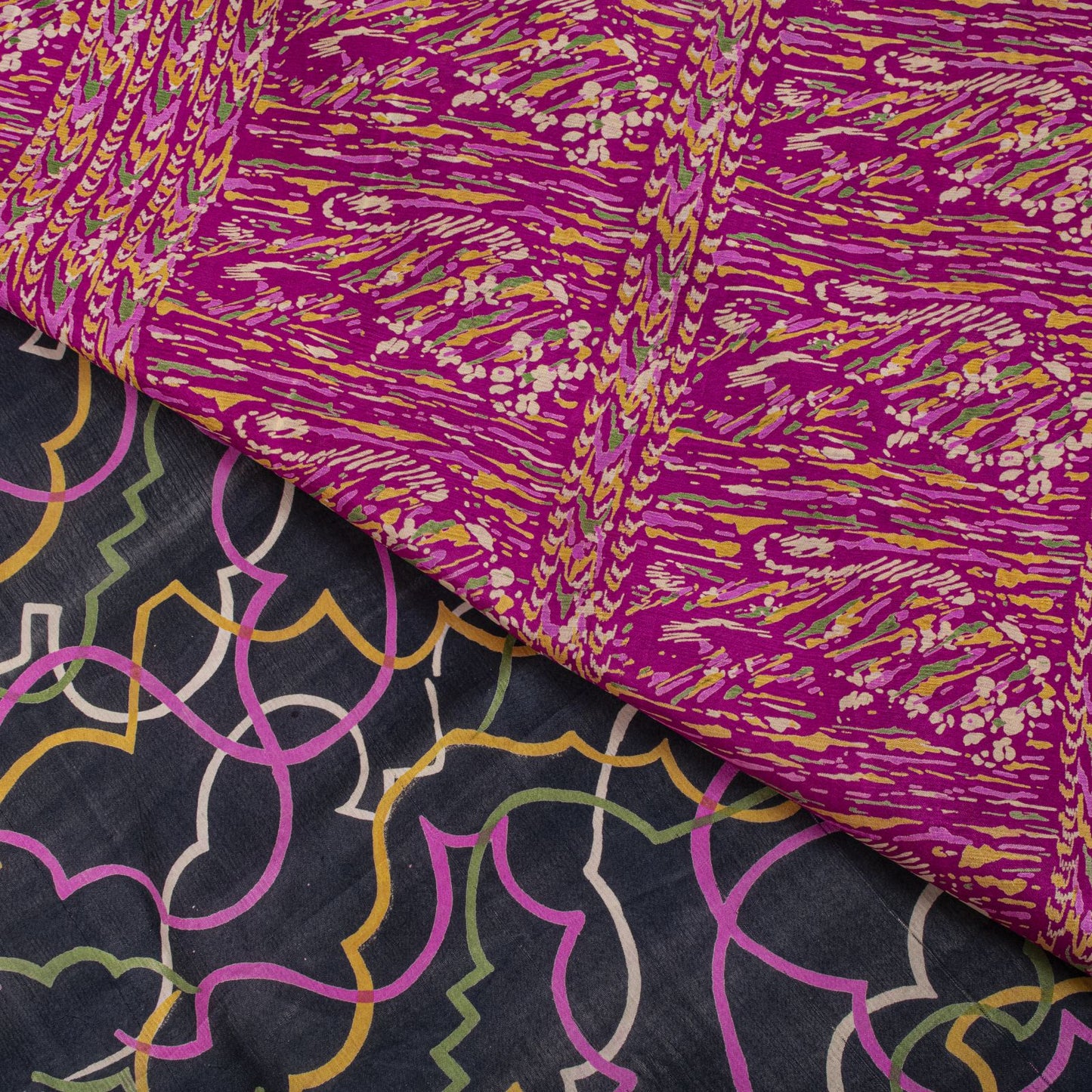 Sanskriti Vintage Blue Pure Silk Saree Abstract Geometric Printed Sari 5.5Yard