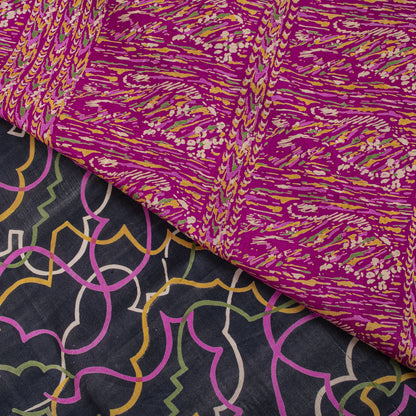 Sanskriti Vintage Blue Pure Silk Saree Abstract Geometric Printed Sari 5.5Yard