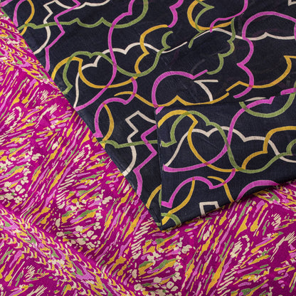 Sanskriti Vintage Blue Pure Silk Saree Abstract Geometric Printed Sari 5.5Yard