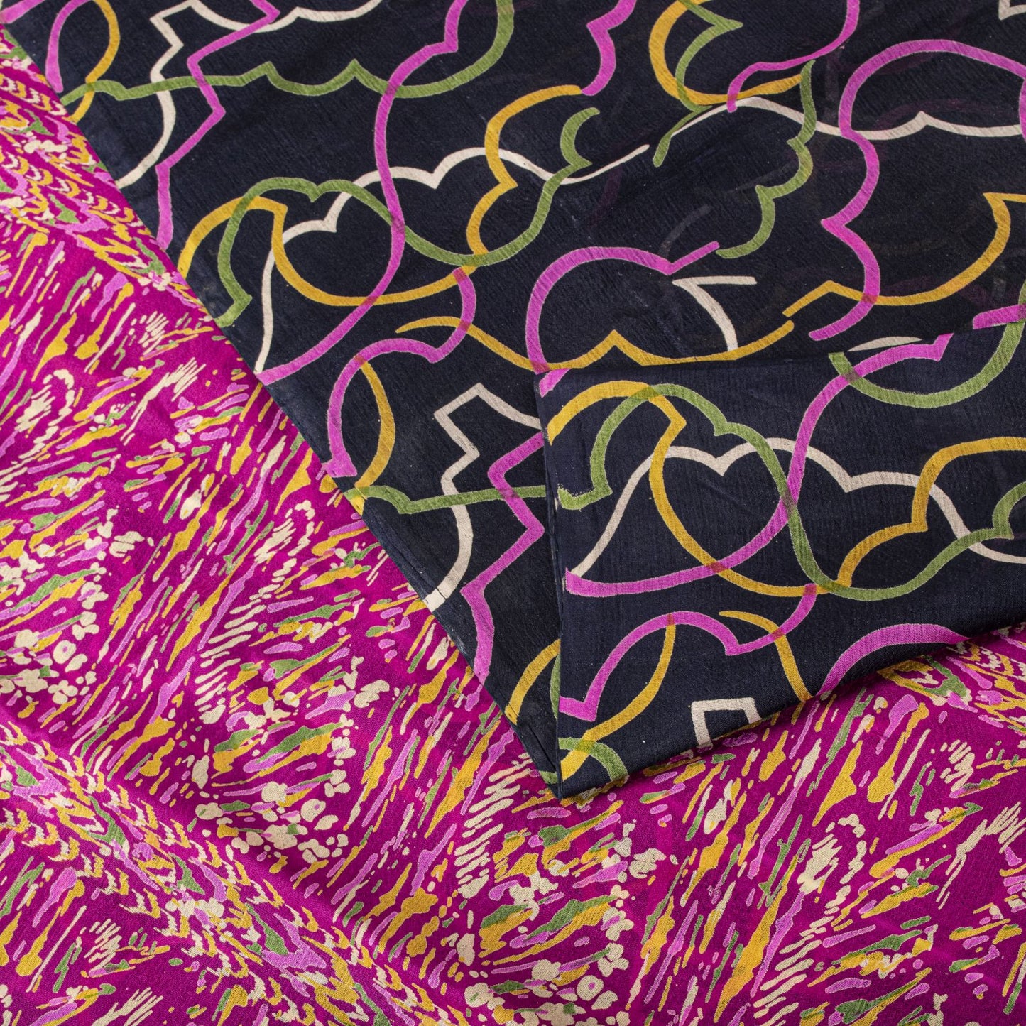 Sanskriti Vintage Blue Pure Silk Saree Abstract Geometric Printed Sari 5.5Yard