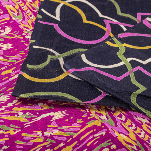 Sanskriti Vintage Blue Pure Silk Saree Abstract Geometric Printed Sari 5.5Yard