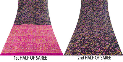 Sanskriti Vintage Blue Pure Silk Saree Abstract Geometric Printed Sari 5.5Yard