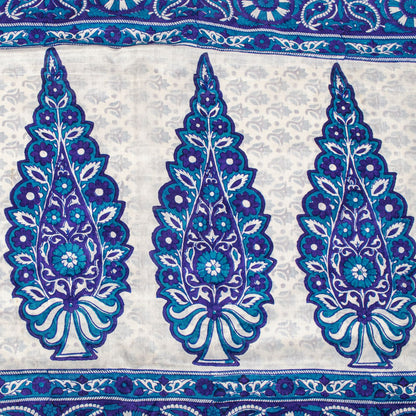 Sanskriti Vintage Blue Pure Silk Saree Floral Hand Block Print Sari 5Yard Fabric