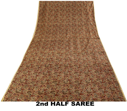 Sanskriti Vintage Saree Brown Soft Pure Silk Paisley Printed Sari 6+Yd Fabric