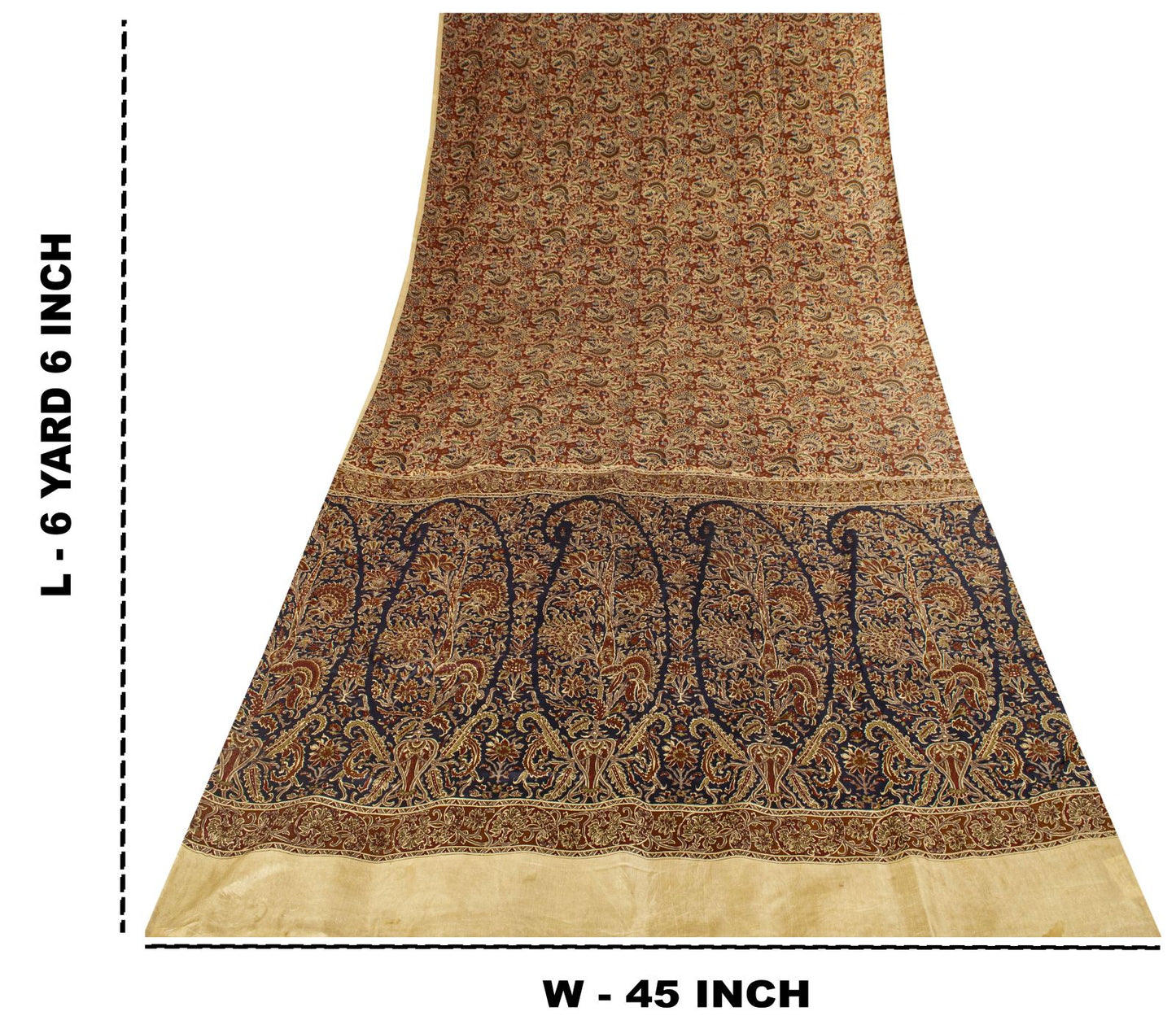 Sanskriti Vintage Saree Brown Soft Pure Silk Paisley Printed Sari 6+Yd Fabric