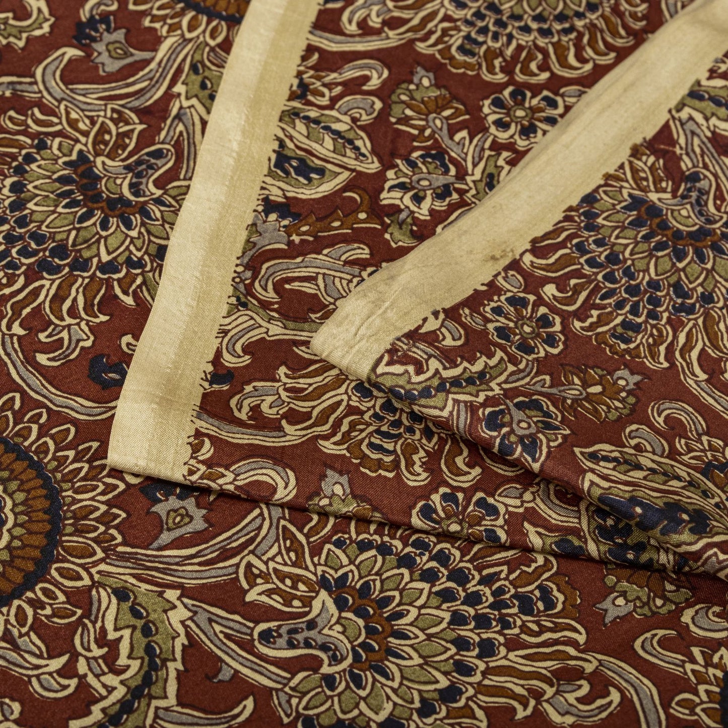 Sanskriti Vintage Saree Brown Soft Pure Silk Paisley Printed Sari 6+Yd Fabric