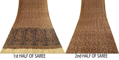 Sanskriti Vintage Saree Brown Soft Pure Silk Paisley Printed Sari 6+Yd Fabric