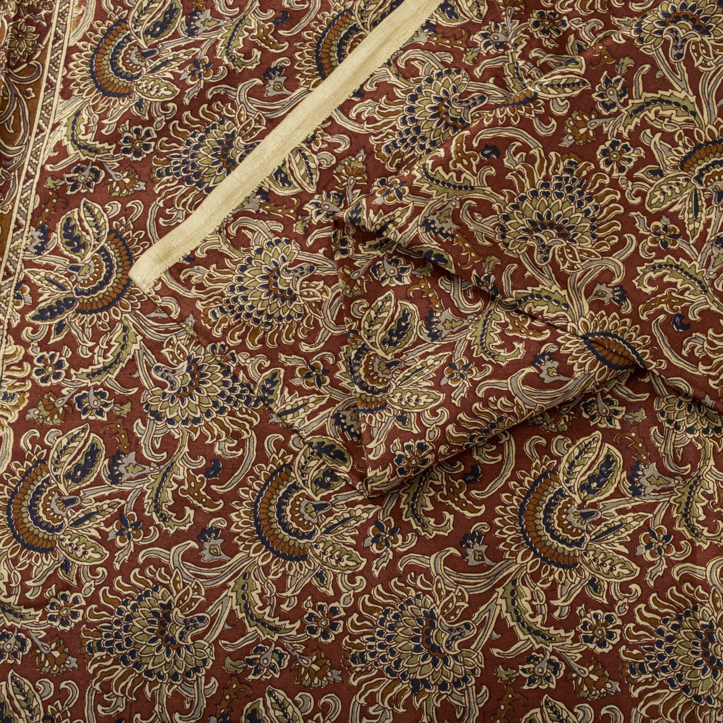 Sanskriti Vintage Saree Brown Soft Pure Silk Paisley Printed Sari 6+Yd Fabric