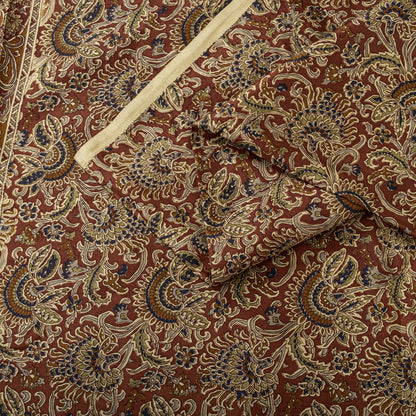 Sanskriti Vintage Saree Brown Soft Pure Silk Paisley Printed Sari 6+Yd Fabric