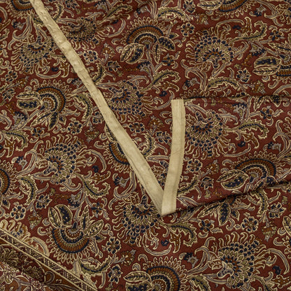 Sanskriti Vintage Saree Brown Soft Pure Silk Paisley Printed Sari 6+Yd Fabric