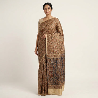 Sanskriti Vintage Saree Brown Soft Pure Silk Paisley Printed Sari 6+Yd Fabric