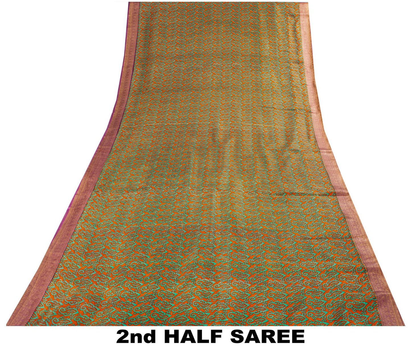 Sanskriti Vintage Orange Pure Silk Saree Paisley Print Sari Woven Border 5.5Yard