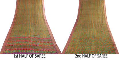 Sanskriti Vintage Orange Pure Silk Saree Paisley Print Sari Woven Border 5.5Yard
