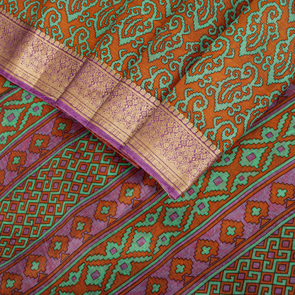 Sanskriti Vintage Orange Pure Silk Saree Paisley Print Sari Woven Border 5.5Yard