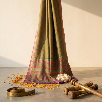 Sanskriti Vintage Orange Pure Silk Saree Paisley Print Sari Woven Border 5.5Yard