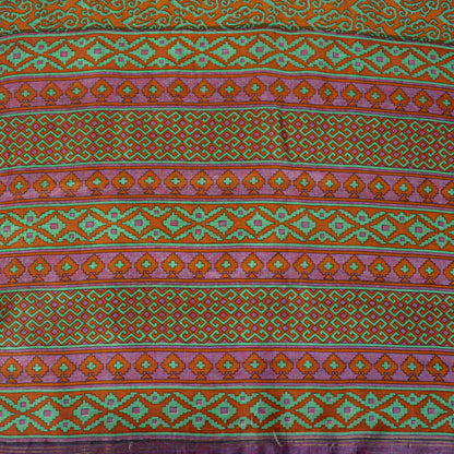 Sanskriti Vintage Orange Pure Silk Saree Paisley Print Sari Woven Border 5.5Yard