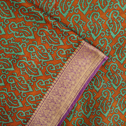 Sanskriti Vintage Orange Pure Silk Saree Paisley Print Sari Woven Border 5.5Yard