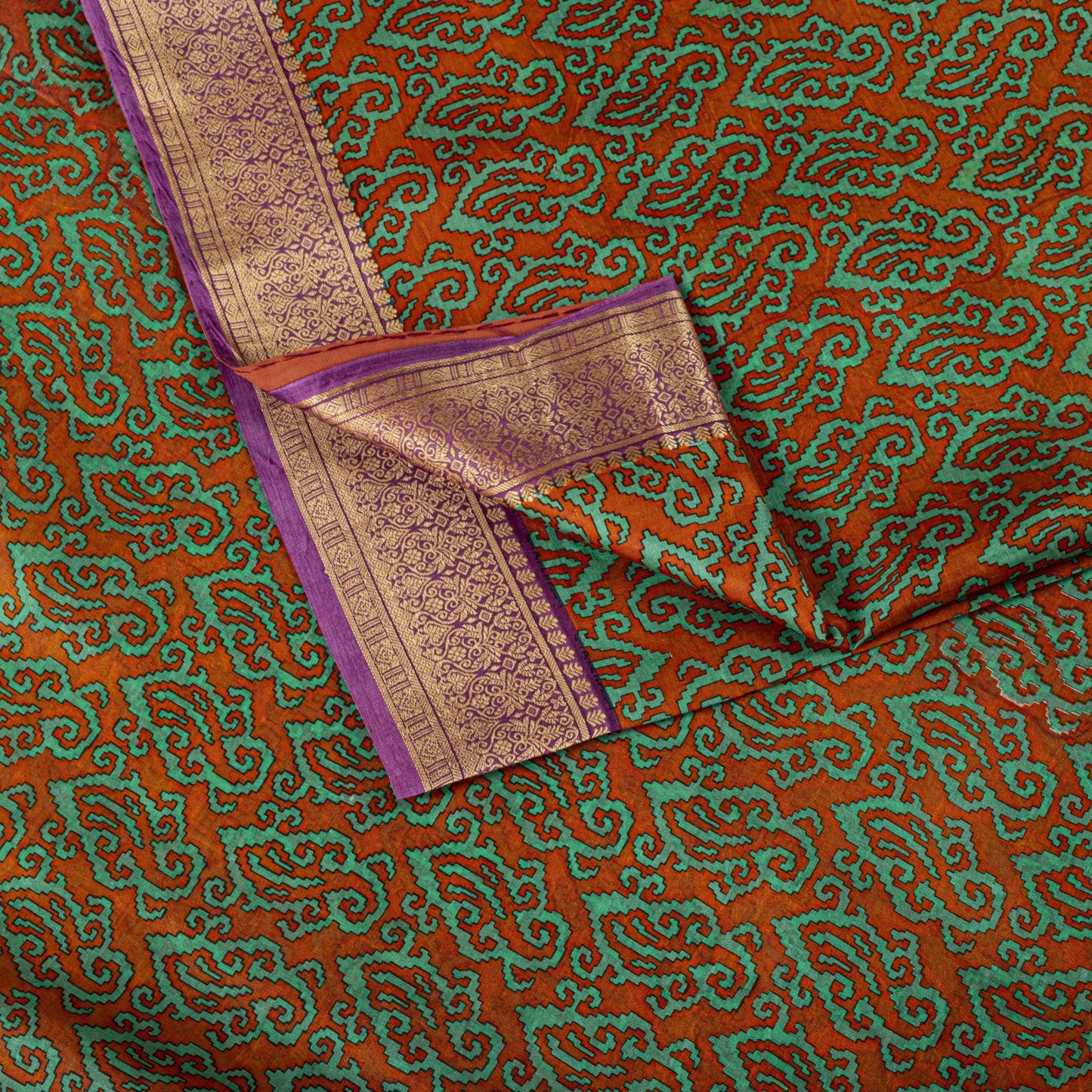 Sanskriti Vintage Orange Pure Silk Saree Paisley Print Sari Woven Border 5.5Yard