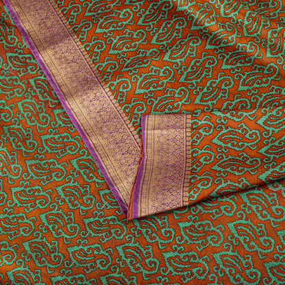 Sanskriti Vintage Orange Pure Silk Saree Paisley Print Sari Woven Border 5.5Yard