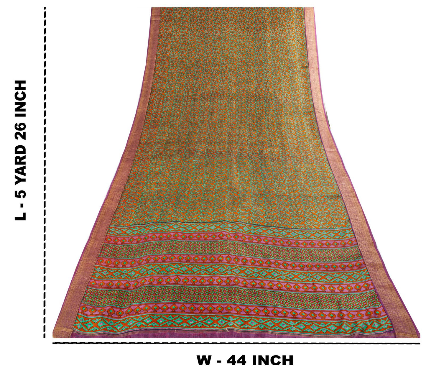 Sanskriti Vintage Orange Pure Silk Saree Paisley Print Sari Woven Border 5.5Yard