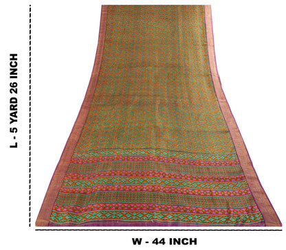 Sanskriti Vintage Orange Pure Silk Saree Paisley Print Sari Woven Border 5.5Yard