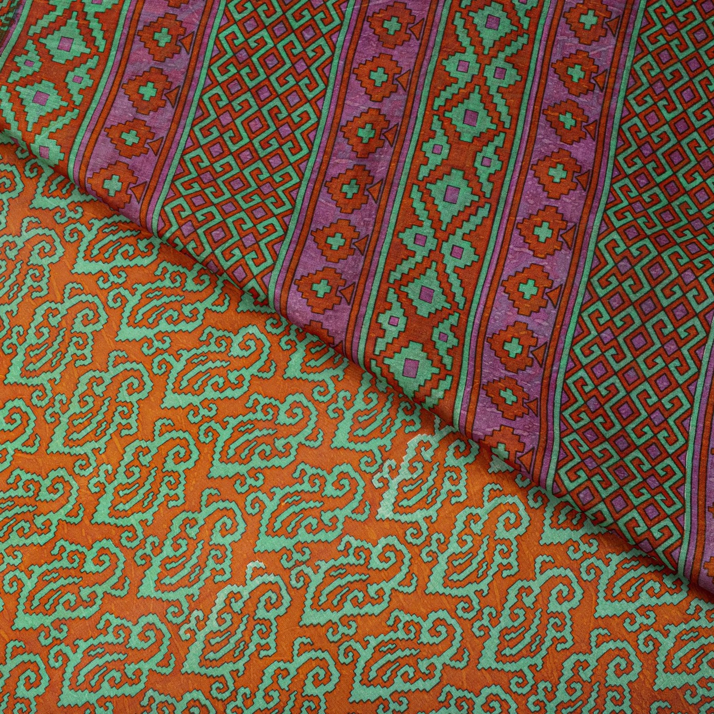 Sanskriti Vintage Orange Pure Silk Saree Paisley Print Sari Woven Border 5.5Yard