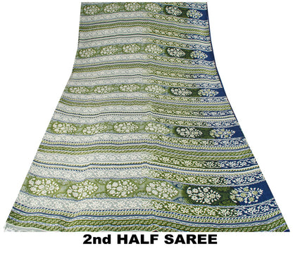 Sanskriti Vintage Gray Pure Silk Saree Floral Print Tie Dye 5+Yard Craft Fabric